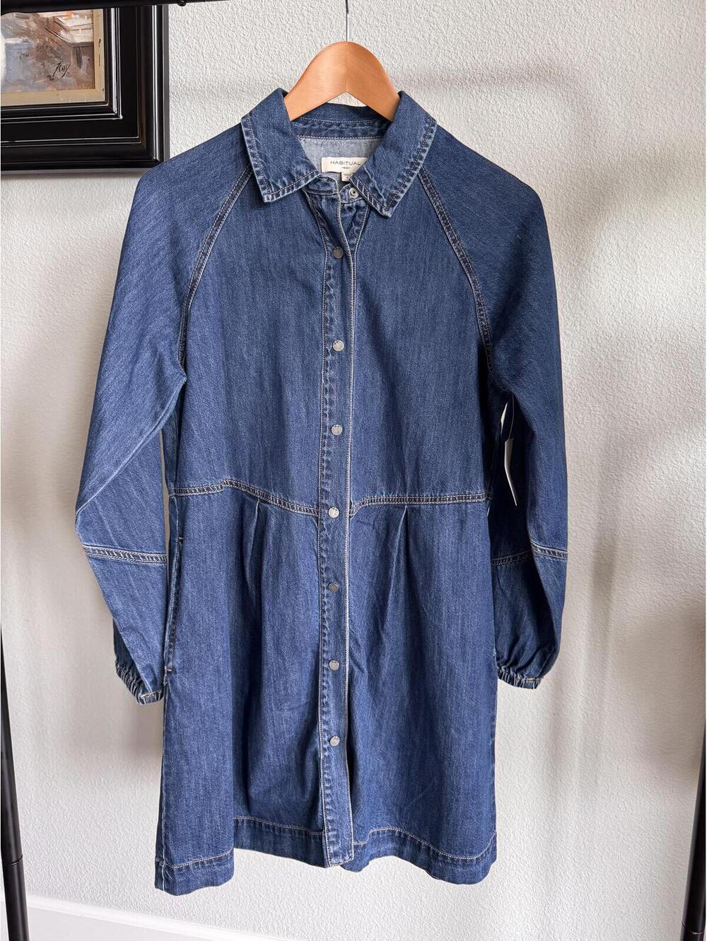 Habitual Lagoon Denim Shirt Dress Snap Front Long Sleeve Knee Length NWT S